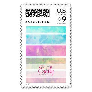 Monogram Modern Rainbow Pastel Watercolor Stripes Postage Stamps
