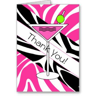 Pink Zebra Martini 21st Birthday Party Thank You Greeting Cards