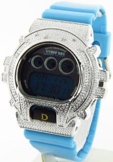Mens King Master Diamond Case & Shiny Baby Blue Band Digital G Diamond Shock Watch #KM 505 Watches