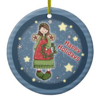 Whimsical Christmas angel with wreath Christmas Ornaments