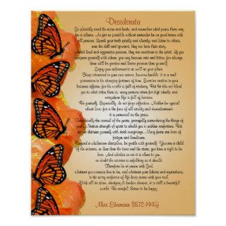 Desiderata prose Monarch butterflies Poster