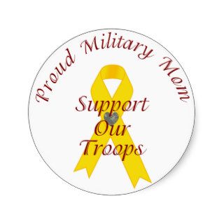 Support Our Troops Military Mom (Yellow Ribbon) Round Stickers
