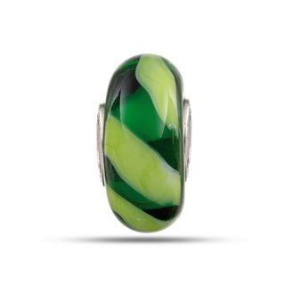 Green With Lime Stripe Murano Glass Bead In Sterling Silver Jewelry