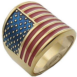 14k Gold Overlay American Flag Ring With (6) Jewelry