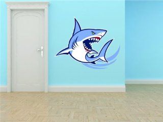 PRESCHOOL CLASSROOM Angry Shark Fish Wall   Best Selling Cling Transfer Decals Vinyl Peel & Stick Stickers Picture Art Mural Kids Boy Girl Color 506 Size  18 Inches X 24 Inches   22 Colors Available   Wall Decor Stickers
