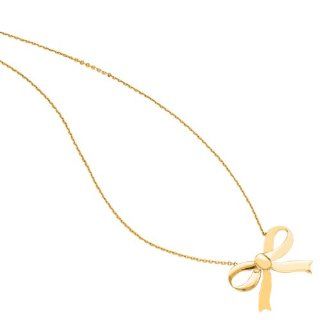 18" 14K Yellow Gold 0.8mm (0.03") Polished Cable Chain & Lobster Clasp w/ Bowtie Pendant Jewelry