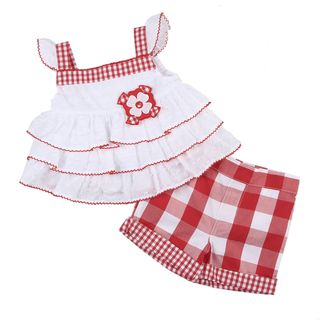 KHQ Toddler Girl's White Ruffle Top with Red Check Shorts Set Girls' Sets