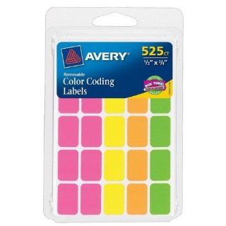 Avery 1/2" X 3/4" Assorted Neon Color Coding Labels 525 Count Sold in packs of 6 