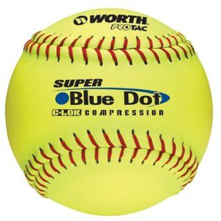 Worth 47/525 Synthetic Blue Dot Yellow Softball, 3 Inch (One Dozen)  Slow Pitch Softballs  Sports & Outdoors