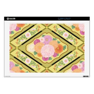 Cute Pink Orange Japanese Floral Vector Decals For 17" Laptops