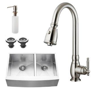 Vigo Industries VG15005 Farmhouse Faucet Dispenser Kitchen Sink, Steel   Touch On Kitchen Sink Faucets  