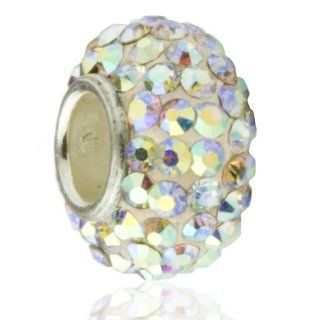 Hidden Gems (S526) 1 X Crystal Stone Bead with Sterling Silver Single Core, Charm Bead Will Fit Pandora/troll/chamilia Style Charm Bracelets Jewelry