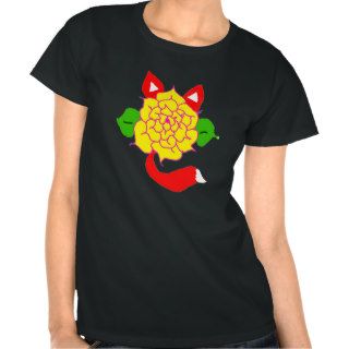 Flower Fox Black T Shirts