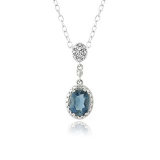 Glitzy Rocks Silver London Blue Topaz and Diamond Accent Oval Necklace DB Designs Gemstone Necklaces
