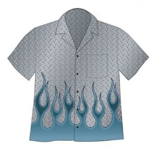David Carey Men's Diamondplate Flames Camp Shirt at  Mens Clothing store