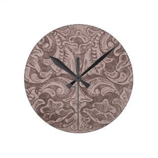 Tooled Leather Pattern Smokey Rose Clock