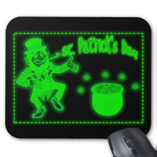 Neon St. Patrick's Day  with pot of gold Shamr Mouse Pad