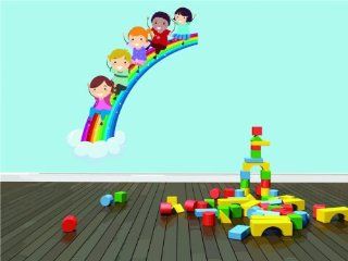 PRESCHOOL CLASSROOM Children Boy Girl Kid Sliding Down Colorful Rainbow Picture Art Peel & Stick Sticker Wall   Best Selling Cling Transfer Decal Color 529Size  14 Inches X 21 Inches   22 Colors Available   Wall Decor Stickers