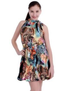 Anna Kaci S/M Fit Multicoloured Tropical Paisley Print Accordion Pleat Dress