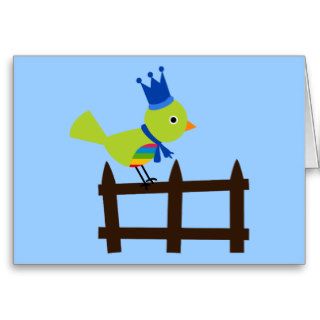 Bird Birds Green Cute Crown Fence Cartoon Animal Greeting Cards