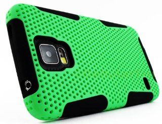 myLife (TM) Bright Spring Green and Deep Black   Perforated Mesh Series (2 Layer Neo Hybrid) Slim Armor Case for the NEW Galaxy S5 (5G) Smartphone by Samsung (External Rubberized Hard Shell Mesh Piece + Internal Soft Silicone Flexible Gel + Lifetime Warran