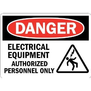 SmartSign Adhesive Vinyl Label, Legend "Danger Electrical Equipment Authorized Only" with Graphic, 3.5" high x 5" wide, Black/Red on White Industrial Warning Signs