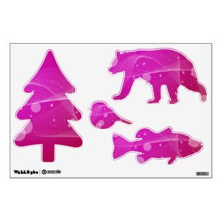 Girly Pink Abstract Wavy Line Wildlife Set Room Graphic