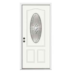 JELD WEN Kingston 3/4 Lite Oval Primed White Steel Entry Door with Brickmold THDJW166700571