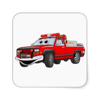Pick Up Fire Truck Cartoon Square Stickers