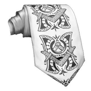 Antique Calligraphy Masonic Symbol Letter H Neck Tie