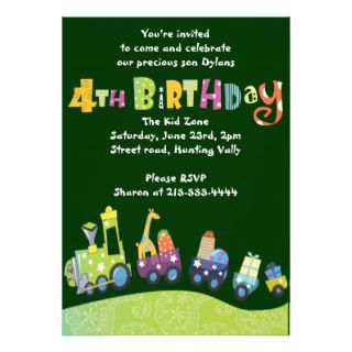 Party Train 4th Birthday Happy forth Invitation