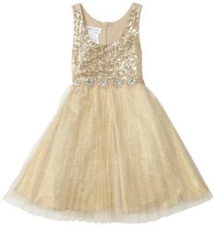 Bonnie Jean Girls 2   6X Gold Dress With Sequin Bodice and Pleated Skirt, Gold, 6 Clothing