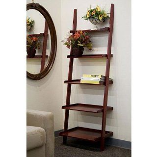 Cherry 5 tier Leaning Ladder Book Shelf  Bookcase Ladders  