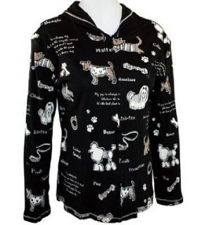 Jess & Jane "Dog Town" Long Sleeve, Hooded Collar, Rhinestone Studded Fashion Hoodie Top, 100% Cotton   Black (Small)