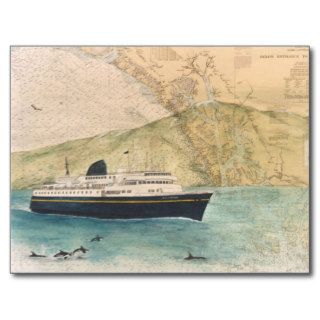 Alaska State Ferry Boat MALASPINA Nautical Chart Post Card