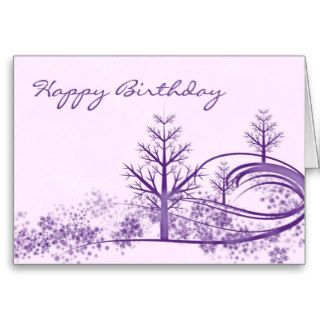 Pink Purple Winter Scene Happy Birthday Card