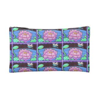 Dragonfly and Lotus Makeup Bags