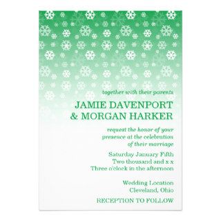 Snowflakes Emerald Green Winter Wedding Invitation