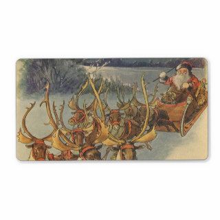 Vintage Christmas Santa Claus Reindeer Sleigh Toys Custom Shipping Label