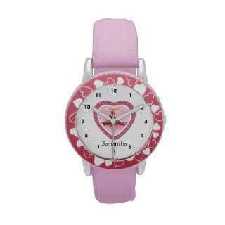 Pink Ballerina and Hearts Personalized Watch