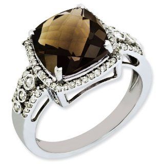 Sterling Silver Diamond & Smokey Quartz Ring Jewelry