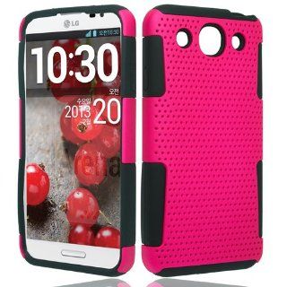 Dual Layer Plastic Silicone Perforated Hot Pink On Black Hard Cover Snap On Case For LG Optimus G Pro E980 (StopAndAccessorize) Cell Phones & Accessories