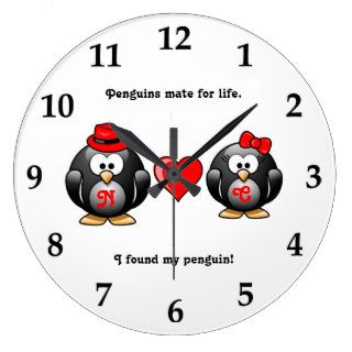 Cute I Found My Penguin Mate for Life Red Heart Wallclocks
