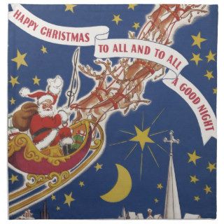 Vintage Christmas, Santa Claus Flying His Sleigh Cloth Napkins