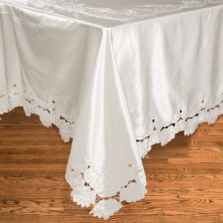 White Oblong Embroidered Tablecloth (70 x 126 inches) Table Linens