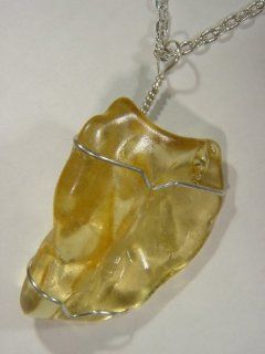 Handmade Sterling Silver Wire Wrap Amber Pendant Necklace with Free 18" Sp Chain 