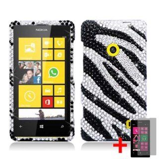 NOKIA LUMIA 521 WILD BLACK ZEBRA ANIMAL DIAMOND BLING COVER HARD PLASTIC CASE +FREE SCREEN PROTECTOR from [ACCESSORY ARENA] Cell Phones & Accessories