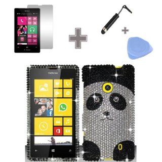 Zizo (TM) Full Diamond Silver Black Panda Bear Snap on Hard Case Skin Cover Faceplate with Screen Protector, Case Opener and Stylus Pen for Nokia Lumia 521 (T Mobile) Cell Phones & Accessories