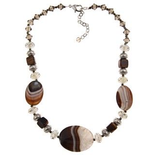 Pearlz Ocean Silvertone Agate and Tiger's Eye Necklace Pearlz Ocean Gemstone Necklaces