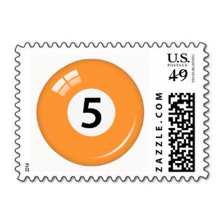 Number five pool or billiard ball postage stamp